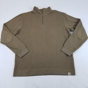 Carhartt Sweatshirt Mens XL Tall Brown 1/4 Zip Pullover Elbow Patch Workwear